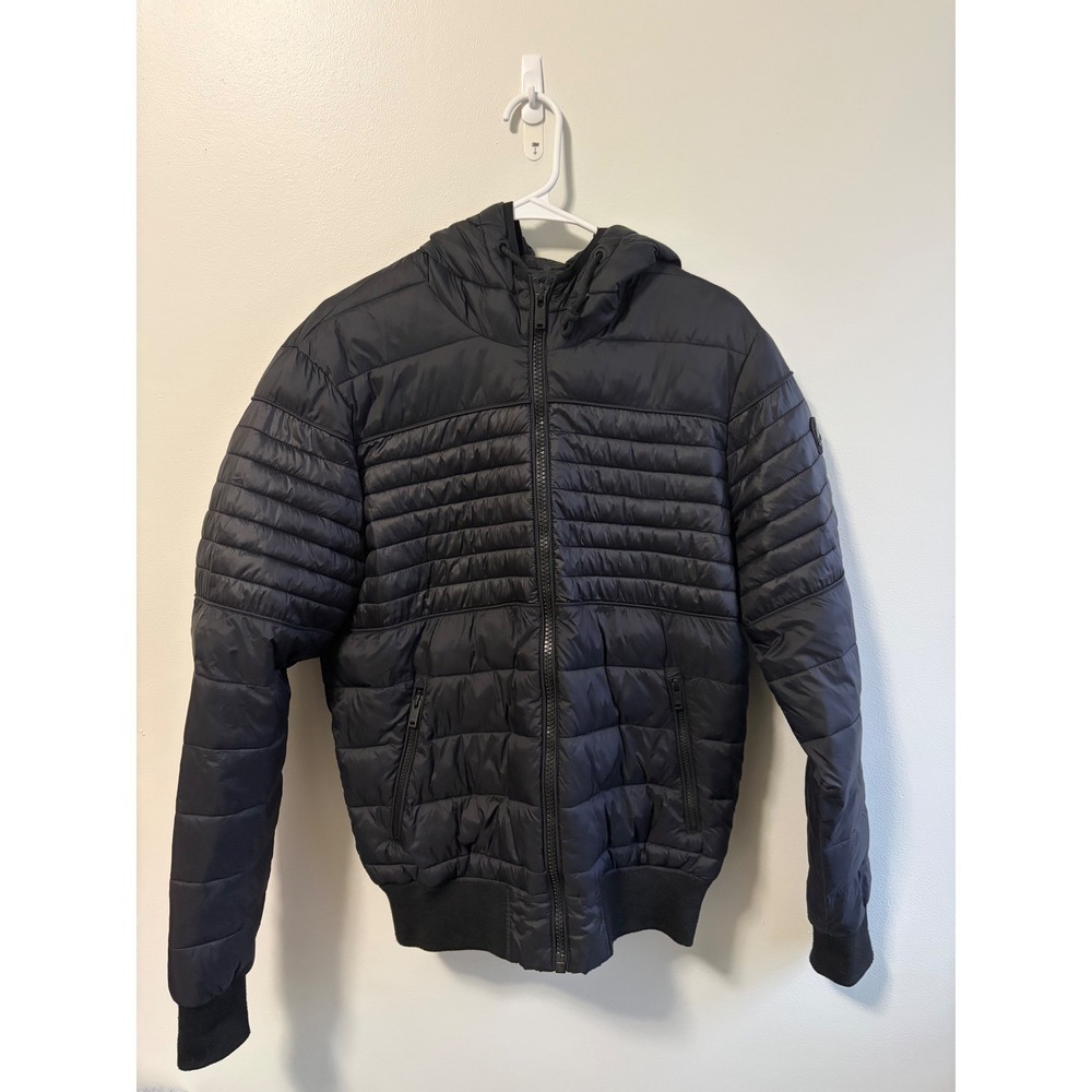 Moose Knuckles Mens Black Quilted Hooded Puffer Jacket‎ Bomber Size Medium